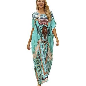 L-Peach Boheemse dameskaftan, nachthemd, lange lounge-wear, strandjurk, bedekkingen, sarong, pareo, B-meerkleurig, Eén maat