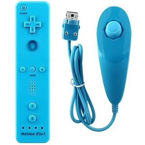 OSTENT 2-in-1 afstandsbediening ingebouwde Motion Plus + Nunchuk voor Nintendo Wii Game, blauw