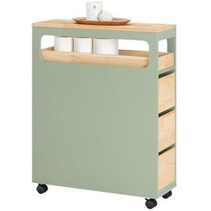 SoBuy Opbergkast voor Badkamer, Smal Badkamerkast op Wielen, Toiletpapierhouder, Compacte Toiletkast, Multifunctionele Opslag met 1 Afneembaar Dienblad en 3 Laden, 65x24x82cm, BZR54-GR
