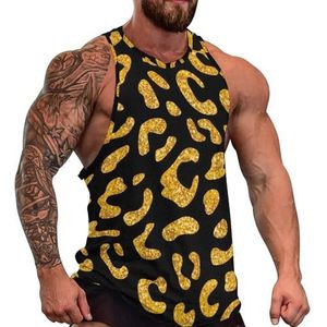Gouden luipaardpatroon heren tanktop grafische mouwloze bodybuilding T-shirts casual strand T-shirt grappige sportschool spier
