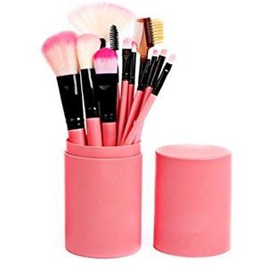 12 PCs Make-upborstel Set Met Case Professionele Kosmetische Borstels Voor Poeder Foundation, Oogschaduw, Eyeliner, Lip-Roze