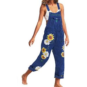 Ouduo Vrouwen Loose Fit Denim Tuinbroek, Casual Mouwloze Overalls Jumpsuit Playsuit Jeans Broek Jarretel Playsuit Bib Broek Plus Size Brede Been Zakken - blauw - 3XL