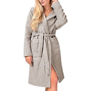 herzbach home Badjas voor dames, lange katoenen badstof, wollig zachte en gezellige wellnessjas, zandgrijs., S