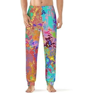 Abstracte kleurrijke camouflage heren pyjama broek zachte lange pyjama broek elastische nachtkleding broek L