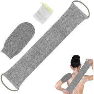 3 stuks rugrubber voor douche, bamboevezel, peeling, scrubber, spons, bamboevezel, rugborstel, massagehandschoen met rug met Mitt met zeepzakje (grijs)