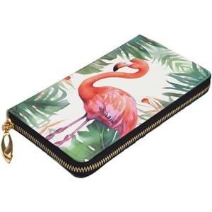VTCTOASY Tropische flamingo-print dames portemonnee lederen rits portemonnee grote kaarthouder portemonnee voor vakantie cadeau, zwart, één maat, Zwart, Eén maat