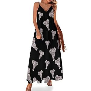 Aztec Elephant Sling Maxi-jurk voor dames, V-hals, casual, mouwloos, verstelbare riem, sexy lange jurk