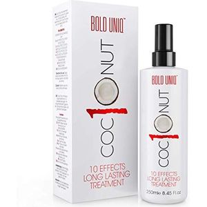 Kokosolie haar hittebescherming leavein conditioner spray - antistatische spray hair repair treatment voor droog haar, anti-frizz, kleurbehoud, glans en volume - 10 voordelen All in One - 250ml