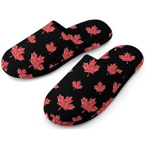 Canada Glitter Esdoorn Volledige Print Vrouwen Slippers Warme Anti-Slip Rubberen Zool Huisschoenen Voor Indoor Hotel 40-41_(9-10)
