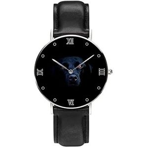 Zwarte Labrador Hond Gepersonaliseerde Aangepaste Horloge Casual Zwart Lederen Band Polshorloge Voor Mannen Vrouwen Unisex Horloges, Zwart, riem