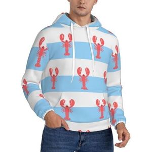 LFKVYZLC Rode kreeften op blauwe strepen grafische hoodies voor mannen, sweatshirt met capuchon en zakken, Meerkleurig, 3XL