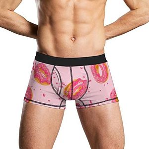 Roze Zoete Donuts Print Zacht Heren Ondergoed Comfortabele Ademend Fit Boxer Slips Shorts 2XL
