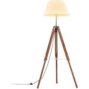 vidaXL Vloerlamp driepoot 141 cm massief teakhout honingbruin en wit