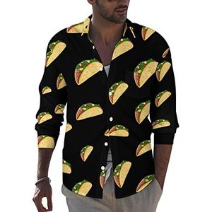 Tacos Herenoverhemd met lange mouwen, casual strandtops met zak, normale pasvorm