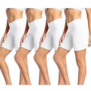 wirarpa Korte damesonderbroek, slip tegen schuren van dijen, voor onder jurk, katoenen slip, set van 4, Wit, L