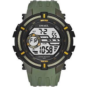 Waterdicht sport horloge, heren militaire digitale horloge, zwart groot gezicht led polshorloge, met datum, week, alarm, stopwatch, 12 / 24h-indeling,Army green