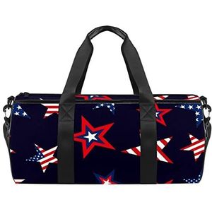 Tartan Plaid Marineblauw Grijs Patroon Reizen Duffle Bag Sport Bagage met Rugzak Tote Gym Tas voor Mannen en Vrouwen, Amerikaanse vlag stijl sterren patroon, 45 x 23 x 23 cm / 17.7 x 9 x 9 inch