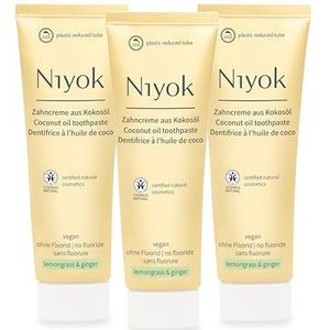 Niyok® Tandpasta van biologische kokosolie ""Citroengras & gember"" (3 x 75 ml) • Natuurlijke tandpasta voor witte tanden • Intensieve verzorging en frisheid • Beschermt het tandvlees • Zonder fluoride