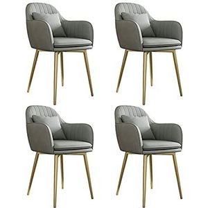 GEIRONV Set van 4 eetkamerstoelen, fluwelen zitting en rugleuning Slaapkamer stoel met metalen benen woonkamer keuken lounge stoel Eetstoelen (Color : Gris)