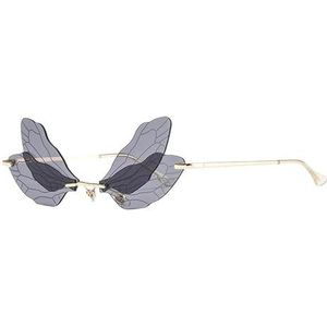 Dragonfly zonnebril zonnebril heren en dames metalen randloze zonnebril eigenzinnige bril (Color : Gold frame gray piece)