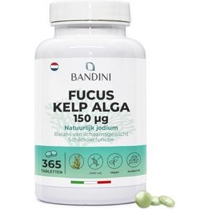 Bandini® Fucus Kelp Algae 150mcg, 365 tabletten voor een jaarvoorraad, natuurlijke bron van jodium uit bruine algen, energiestofwisseling, nagels, haar, zonder toevoegingen Italiaanse kwaliteit