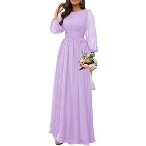 Dames chiffon bruidsmeisje jurken lange formele avond prom jurken ruches cocktail jurken plus size, Lila, 32