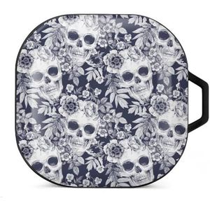 Grijze tuin bloemen en schedels oordopjes hoesje compatibel met Samsung hard shell beschermhoes zwart stijl