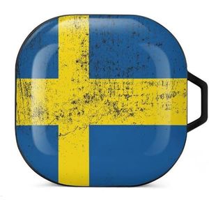 Grunge vlag van Zweden oordopjes hoesje compatibel met Samsung hard shell beschermhoes zwart-stijl