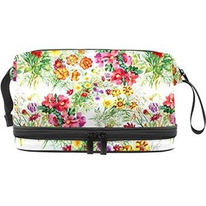 Lente Bloemen Make-up Tas Dubbellaags Ruime Cosmetische Zakken Voor Vrouwen En Meisjes Reizen Draagbare Toiletry Pouch Met Rits, Meerkleurig, 27x15x14 cm/10.6x5.9x5.5 in, Make-up zakje