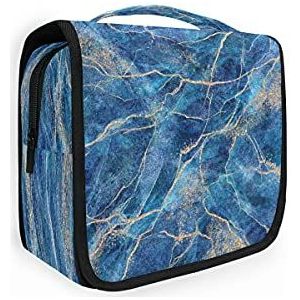 RXYY Opknoping Reizen Blauw Marmer Textuur Toilettas Vouwen Badkamer Gym Organizer Draagbare Cosmetische Waszak voor Vrouwen Meisjes