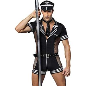 NQQNY Sexy herenpolitie-uniform verleiden mannen bar nachtclub rollenspel kostuums sexy ondergoed met riem en gaas voor Valentijnsdag nachtclub prestaties