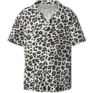 TyEdee Luipaardprint Print Heren Korte Mouw Jurk Shirts met Zak Casual Button Down Shirts Business Shirt, Zwart, XL