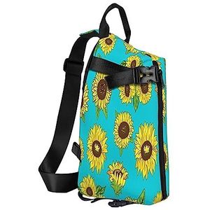 Sling Rugzak Borsttas Stoom Trein Wolken Anti Diefstal Crossbody Schoudertas Dagrugzak Outdoor Sport Reizen Wandelen voor Mannen Vrouwen, Zonnebloemen Patroon, Crossbody Backpack