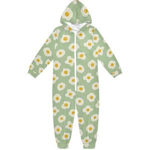 LI ZHI XIN Kinderpyjama met capuchon uit één stuk jongens meisjes jumpsuits kinderen onesie slaappak alles in één pyjama winter warm thuis jumpsuit 5-14 jaar eipatroon groene kleur, Meerkleurig, 5-6