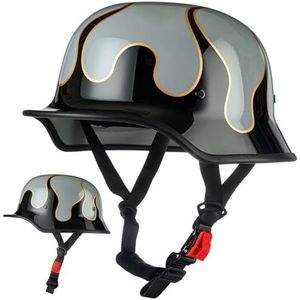 Duitse motorhelm, Duitse retro straathelm, ECE-gecertificeerd, met verstelbare snelsluiting, geschikt voor fietsen, cruisers, scooters, geschikt voor alle seizoenen L,XL61-62CM