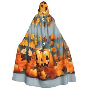 FRGMNT Herfst Bladeren Thanksgiving Dag Pompoen print Mannen Hooded Mantel, Volwassen Cosplay Mantel Kostuum, Cape Halloween Dress Up, Hooded Uniform