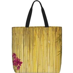 ZaKhs Chinese Bamboe Bloeiende Bloemen Print Vrouwen Tote Bag Grote Capaciteit Boodschappentas Mode Strand Tas Voor Werk Reizen, Zwart, Eén maat