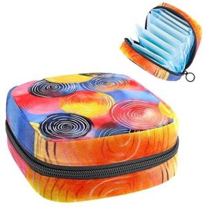 Draagbare maandverband opbergtas, menstruatiecup zakje vrouwelijke menstruatie pads tas voor tienermeisjes, tampons eerste menstruatie kit, abstracte cirkel aquarel patroon
