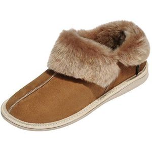 Hollert Leather Canada Cognac Premium lamsvacht pantoffels voor dames, vachtschoenen van 100% merino schapenvacht, bruin, 39 EU