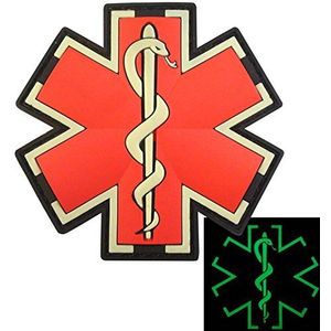 Medisch Kruis PVC EMS Patch Compatibel Met Velcro - Tactische Patches voor Rugzakken, Paramedische en EMT Patch, Combat Medic (Rood Wit Glow Dark)