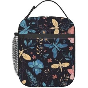 Lunchtas geïsoleerde lunchbox voor vrouwen mannen bloemen libelle patroon herbruikbare lunch draagtas lekvrije koelere lunchcontainers leuke picknicktas draagbare koeltas voor reizen, werk buiten