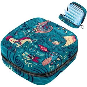 Dieren Eenhoorn Dinosaurus Maandverband Opbergtas, Grote Menstruatie Cup Pouch met Ritssluiting, Menstruatie Pads Bag Store Panty Liners Tampons voor Meisjes Vrouwen