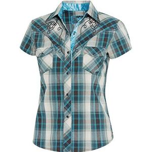 STARS & STRIPES Dames blouse westernblouse Bikerin Country Cowgirl Western stijl »Josie«, blauw geruit, L