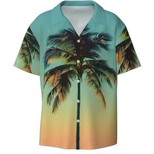 YJxoZH Palm Tree Print Heren Jurk Shirts Casual Button Down Korte Mouw Zomer Strand Shirt Vakantie Shirts, Zwart, L