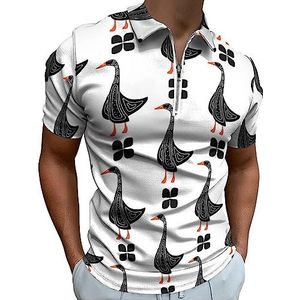 Handgetekende Zwarte Gans Polo Shirt voor Mannen Casual Rits Kraag T-shirts Golf Tops Slim Fit