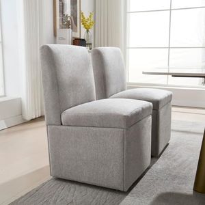 Set van 2 gestoffeerde eetkamerstoelen met opbergruimte, moderne stoelen met wieltjes, verborgen vak en ergonomische rugleuning, comfortabele keukenstoelen voor woonkamer, kantoor en eetkamer