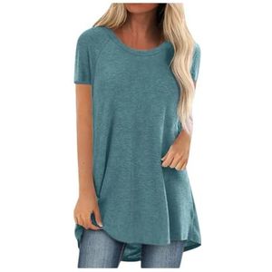 Tdvcpmkk Dames O-hals grote maat korte mouwen zomer losse casual basic T-shirt, Blauw, 4XL