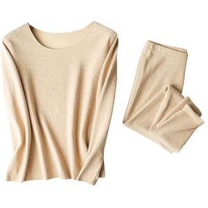 HXRAXINWN Women's thermal underwear Winter Women's Thermal Underwear Double-sided Brushed Seamless Round Neck Slim Suit-khaki-m