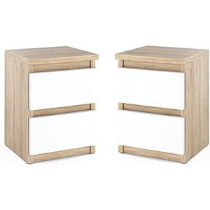 MRBLS Nachtkastje, set van 2, moderne meubels met laden, commode van hout, ladekast voor je slaapkamer (Sonoma - wit mat) - 30 x 40 x 30 cm (B x H x D)