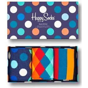 Happy Socks 3-Pack Classic Multi-color Socks Gift Set, Kleurrijke en Leuke, Sokken voor Dames en Heren, Blauw-Rood-Groen-Oranje-Wit-Geel (36-40)